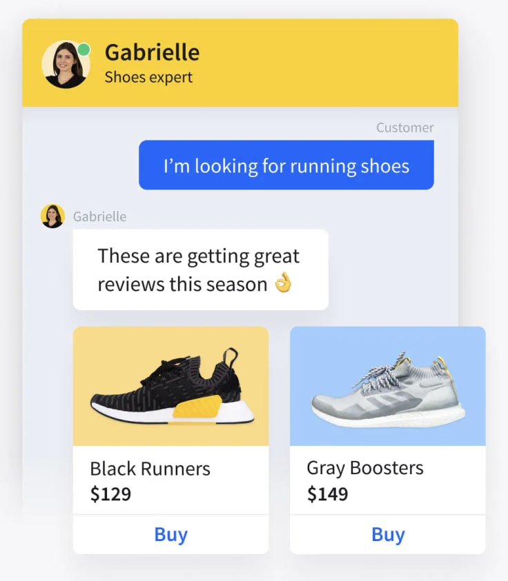 an image from the livechat app showing product cards