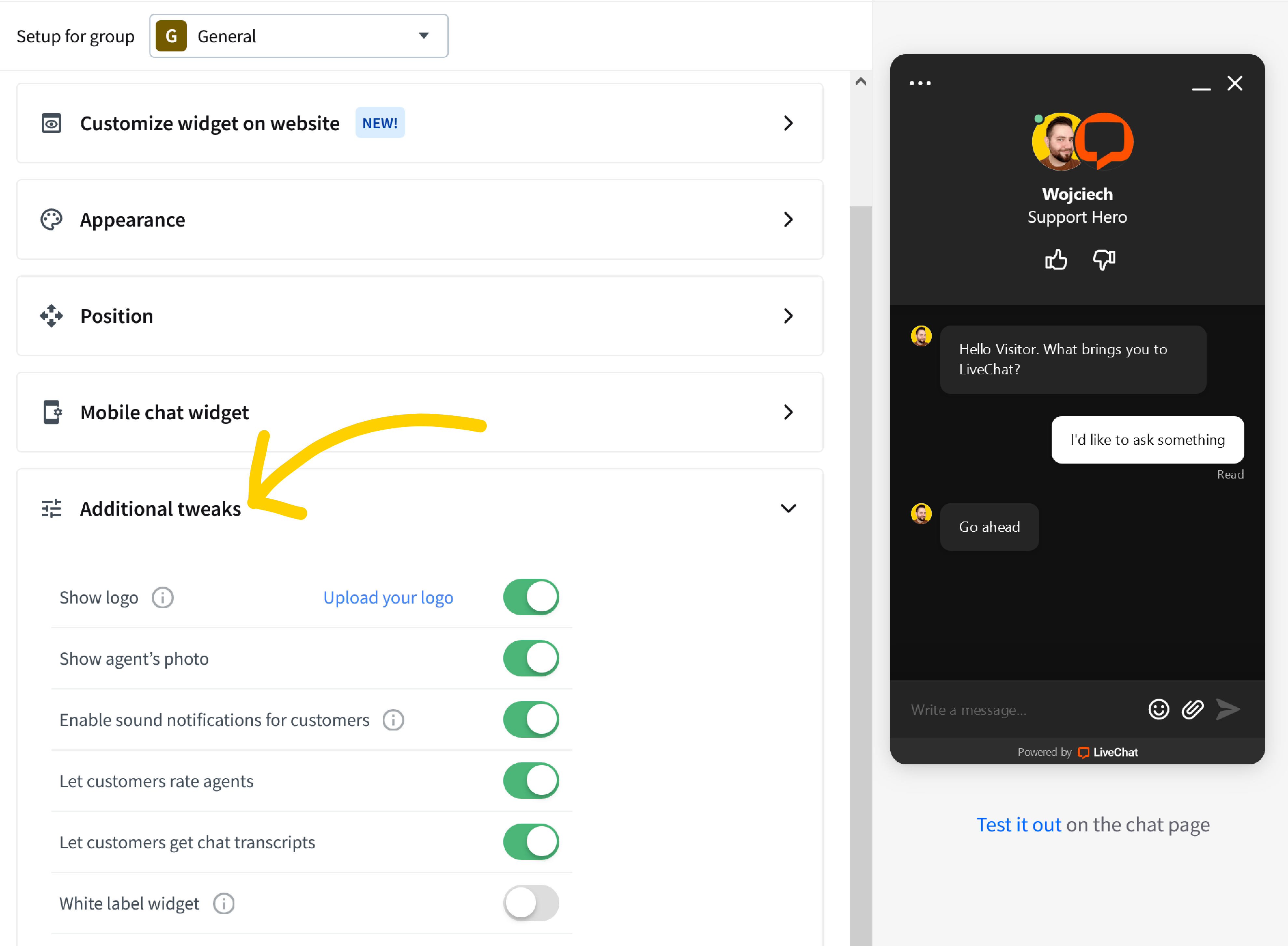 Chat widget configurator: Additional tweaks