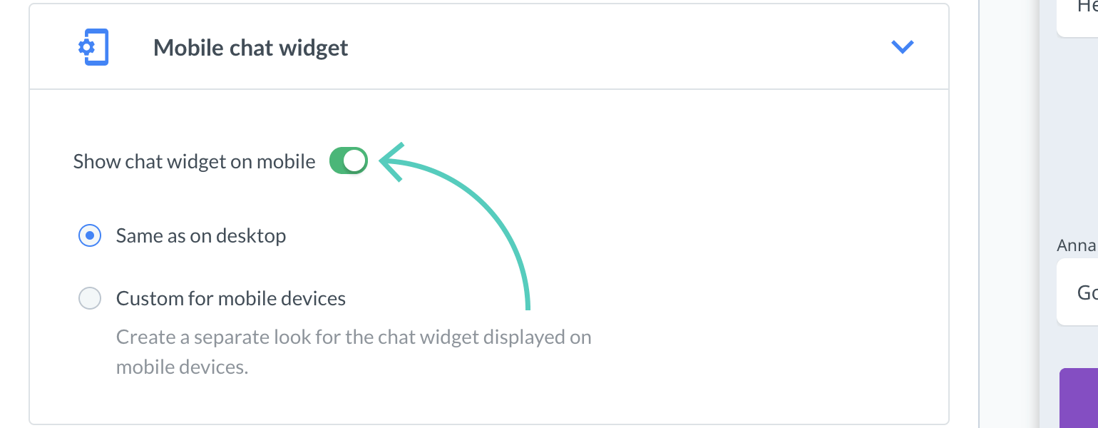 Chat widget configurator: show/hide chat widget on mobile