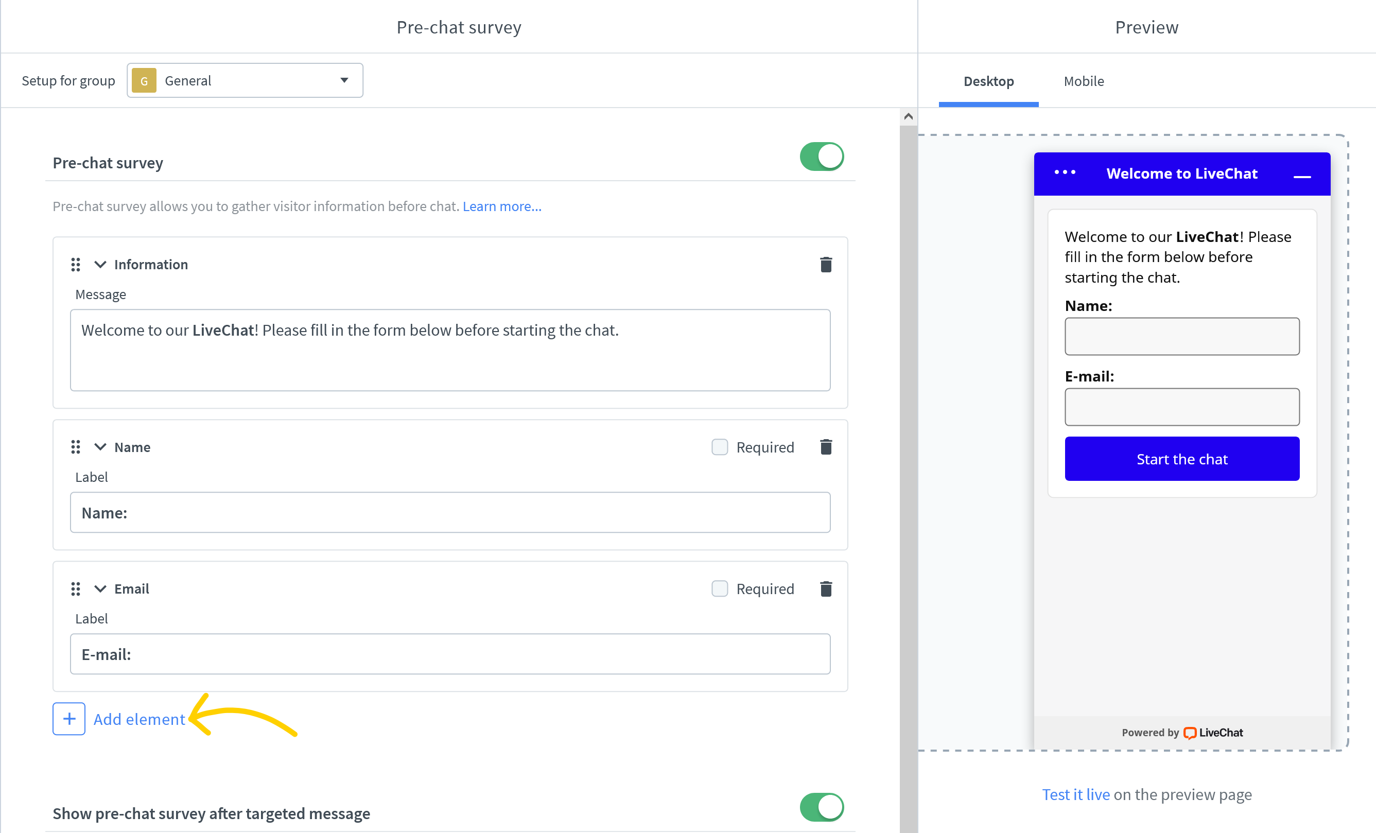 Click on add new element to create GDPR consent field