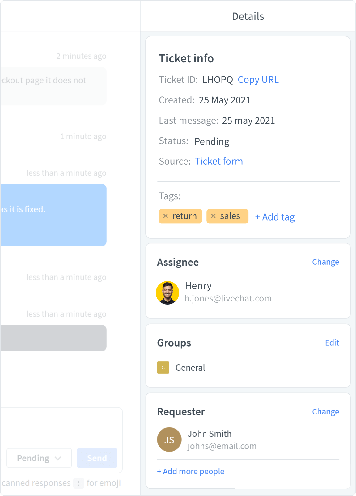 Customer details in LiveChat app