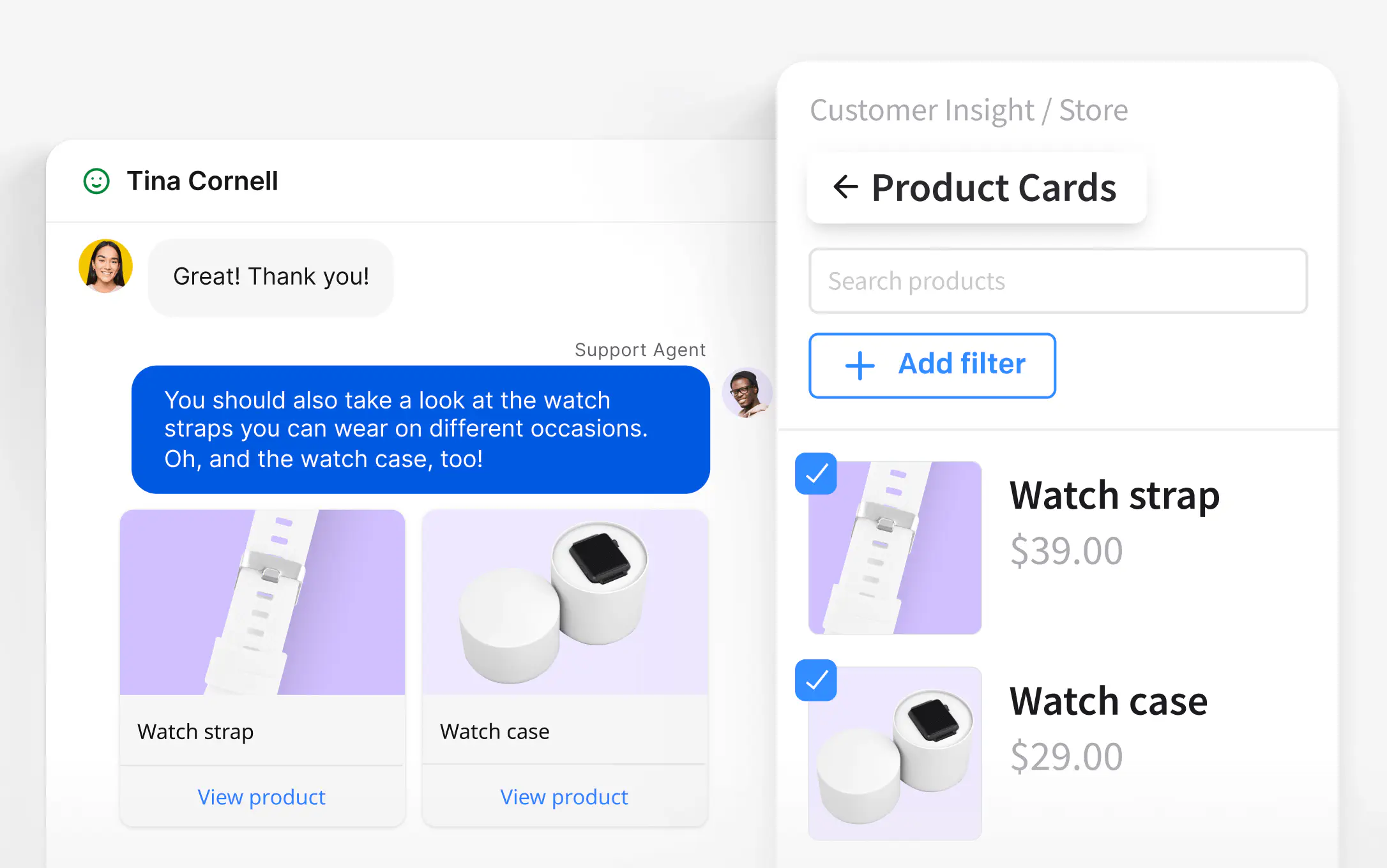 Product cards in live chat